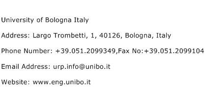 University of Bologna Italy Address Contact Number