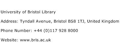 University of Bristol Library Address Contact Number