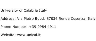 University of Calabria Italy Address Contact Number