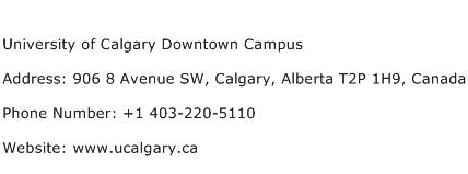 University of Calgary Downtown Campus Address Contact Number