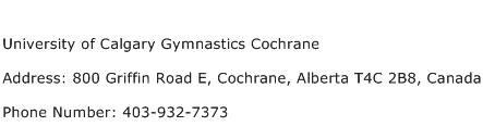 University of Calgary Gymnastics Cochrane Address Contact Number
