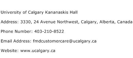 University of Calgary Kananaskis Hall Address Contact Number