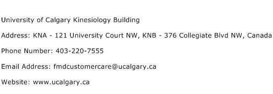 University of Calgary Kinesiology Building Address Contact Number