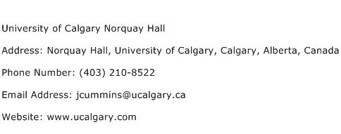 University of Calgary Norquay Hall Address Contact Number