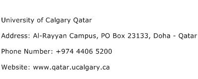 University of Calgary Qatar Address Contact Number