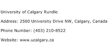 University of Calgary Rundle Address Contact Number