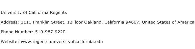 University of California Regents Address Contact Number