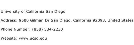University of California San Diego Address Contact Number