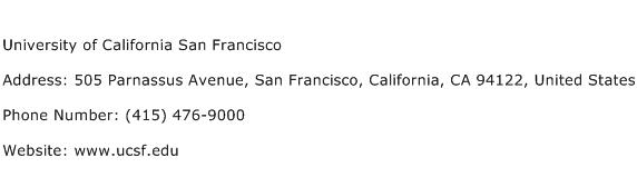 University of California San Francisco Address Contact Number