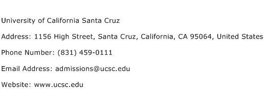 University of California Santa Cruz Address Contact Number