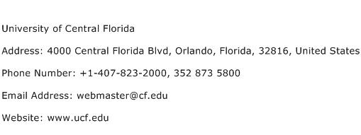 University of Central Florida Address Contact Number