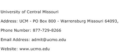 University of Central Missouri Address Contact Number