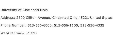 University of Cincinnati Main Address Contact Number