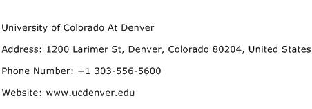 University of Colorado At Denver Address Contact Number