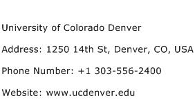 University of Colorado Denver Address Contact Number