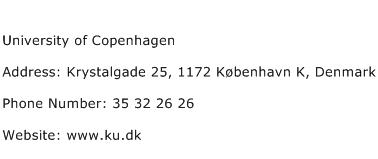 University of Copenhagen Address Contact Number