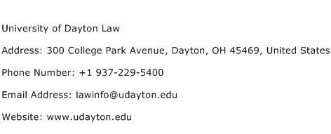 University of Dayton Law Address Contact Number