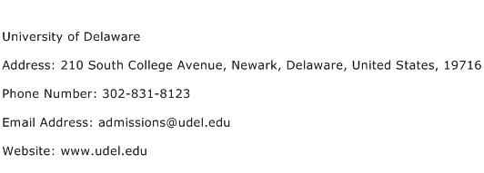 University of Delaware Address Contact Number