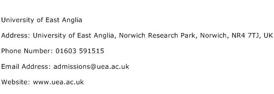 University of East Anglia Address Contact Number