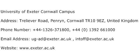 University of Exeter Cornwall Campus Address Contact Number