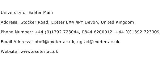 University of Exeter Main Address Contact Number