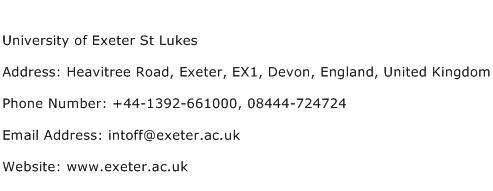 University of Exeter St Lukes Address Contact Number