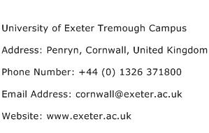 University of Exeter Tremough Campus Address Contact Number
