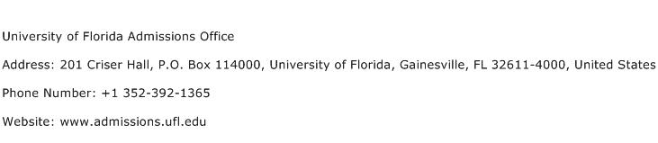 University of Florida Admissions Office Address Contact Number