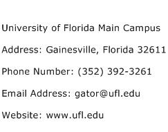 University of Florida Main Campus Address Contact Number