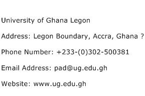 University of Ghana Legon Address Contact Number