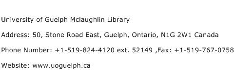 University of Guelph Mclaughlin Library Address Contact Number