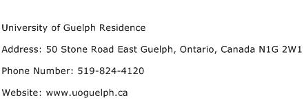University of Guelph Residence Address Contact Number