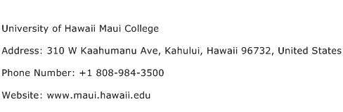 University of Hawaii Maui College Address Contact Number