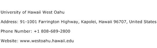 University of Hawaii West Oahu Address Contact Number