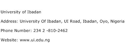 University of Ibadan Address Contact Number