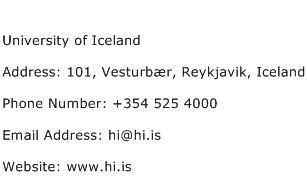 University of Iceland Address Contact Number