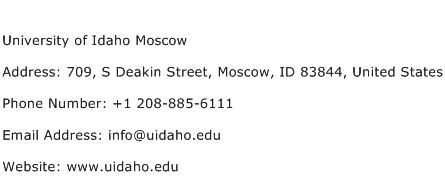 University of Idaho Moscow Address Contact Number