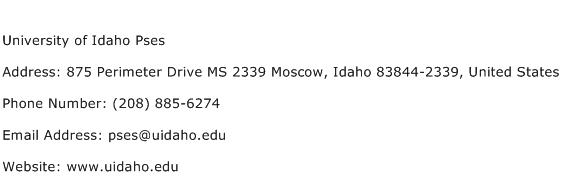 University of Idaho Pses Address Contact Number