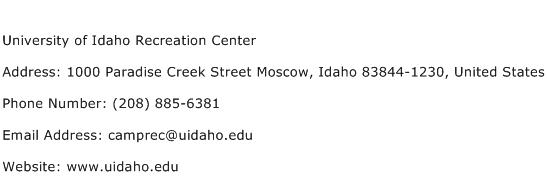 University of Idaho Recreation Center Address Contact Number