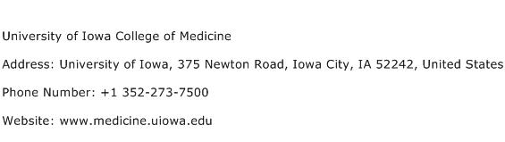 University of Iowa College of Medicine Address Contact Number