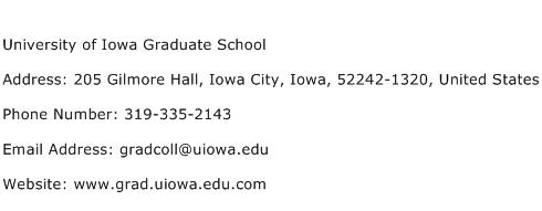 University of Iowa Graduate School Address Contact Number