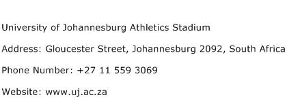 University of Johannesburg Athletics Stadium Address Contact Number