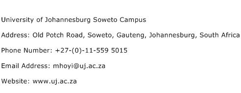 University of Johannesburg Soweto Campus Address Contact Number