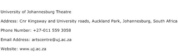 University of Johannesburg Theatre Address Contact Number