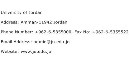 University of Jordan Address Contact Number