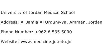 University of Jordan Medical School Address Contact Number