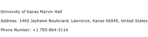 University of Kanas Marvin Hall Address Contact Number