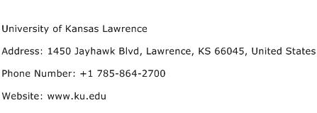 University of Kansas Lawrence Address Contact Number