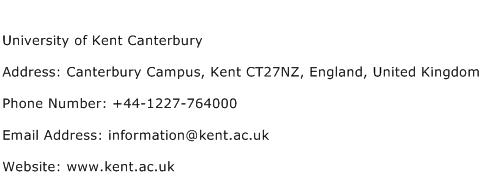 University of Kent Canterbury Address Contact Number