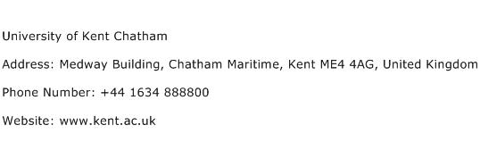University of Kent Chatham Address Contact Number